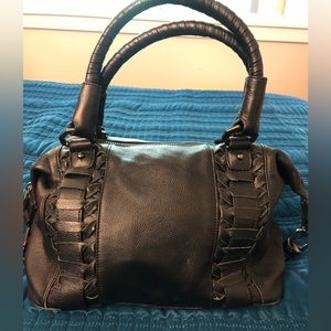 ROMYGOLD. Black leather purse. Braided accents. Great condition